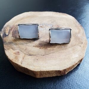 Swank Silver and Pearl Toned Rectangular Vintage Cufflinks Wedding Formal Prom